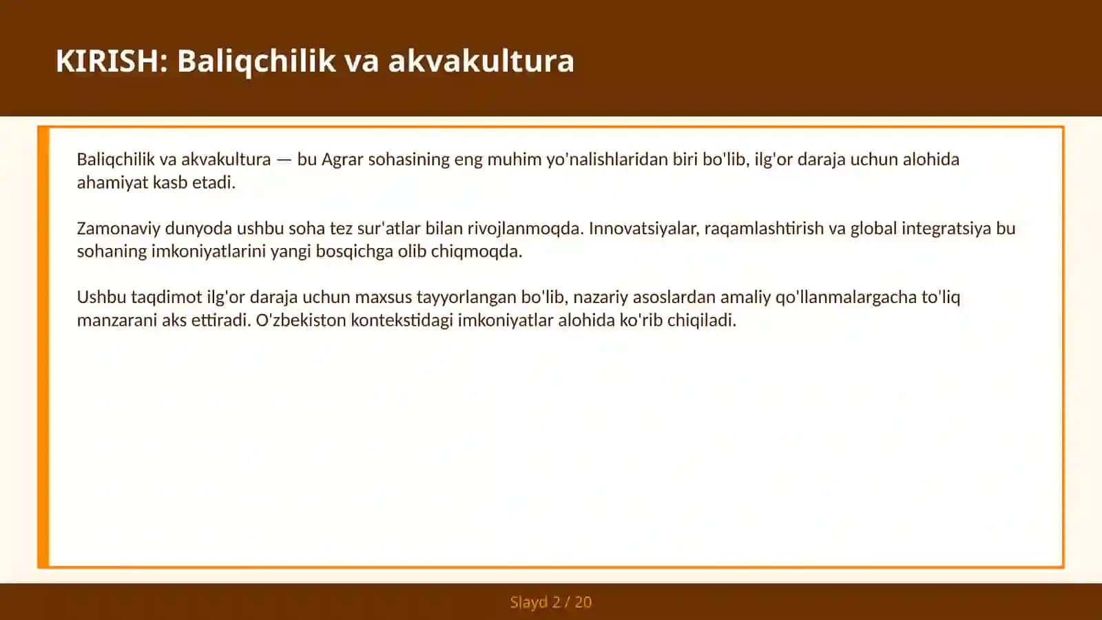 BALIQCHILIK VA AKVAKULTURA 2