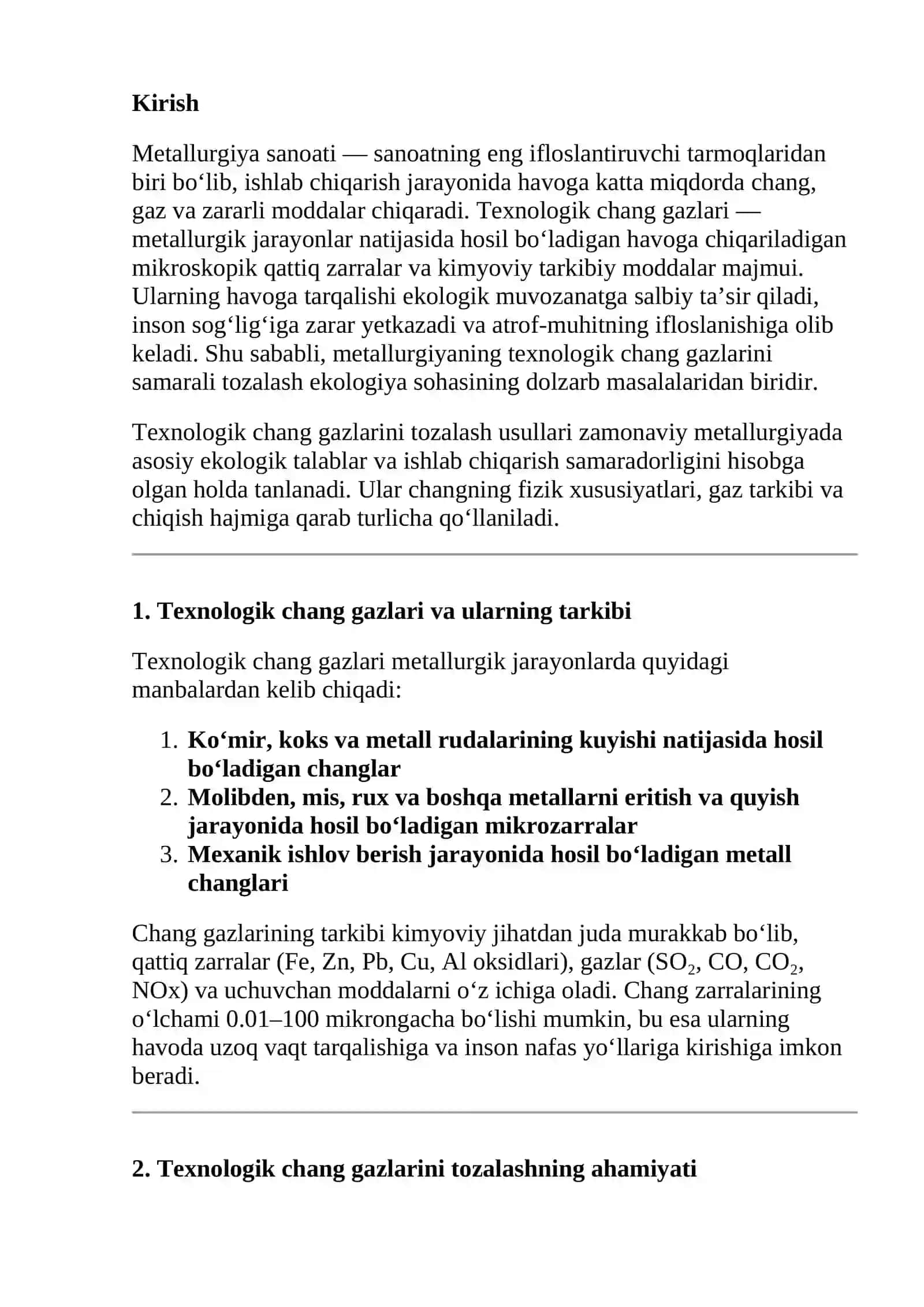 Texnologik chang gazlarini tozalash usullari 2