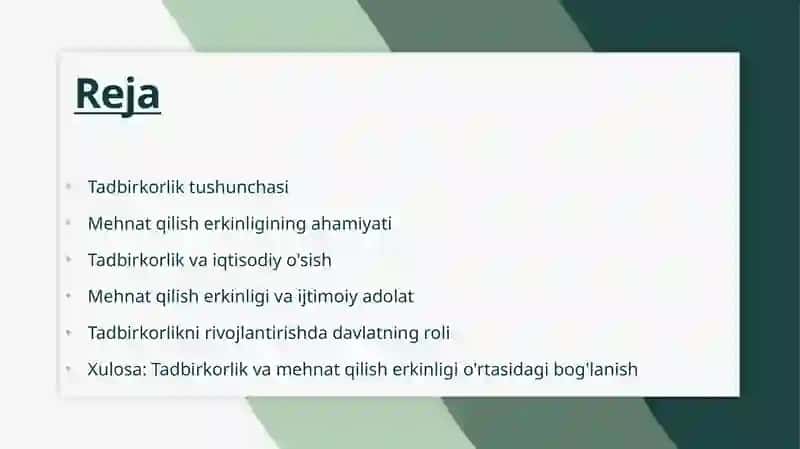 Tadbirkorlik va mehnat qilish erkinligi 2