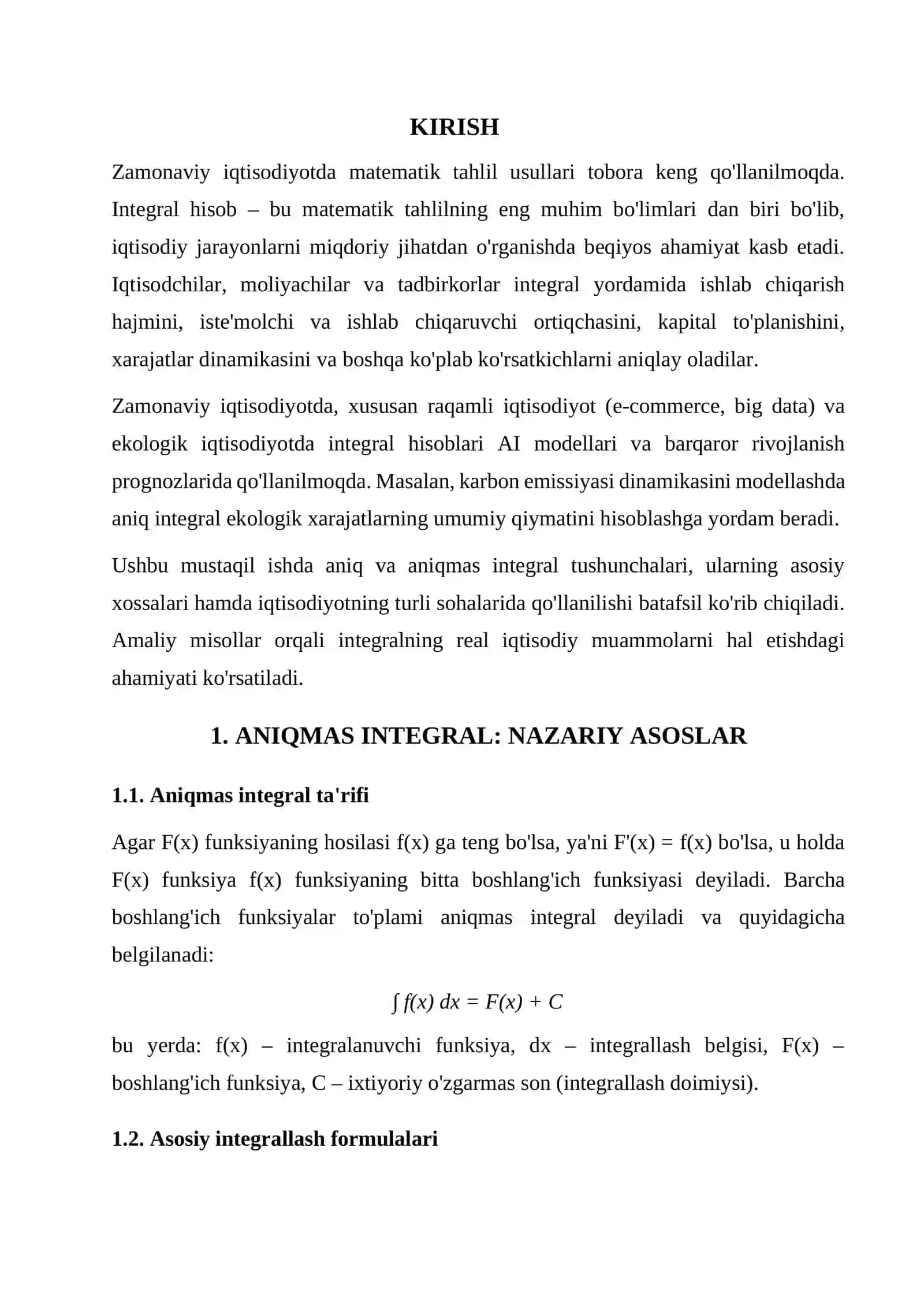 Aniqmas integral. Aniq integral 2