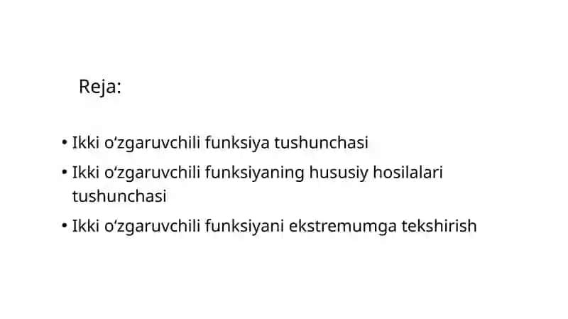 Ko’p o’zgaruvchili funksiyalar hosilalari 2