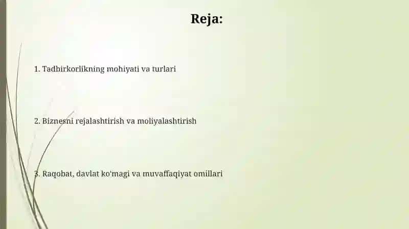 Tadbirkorlik faoliyati va uning asosiy jihatlari 2