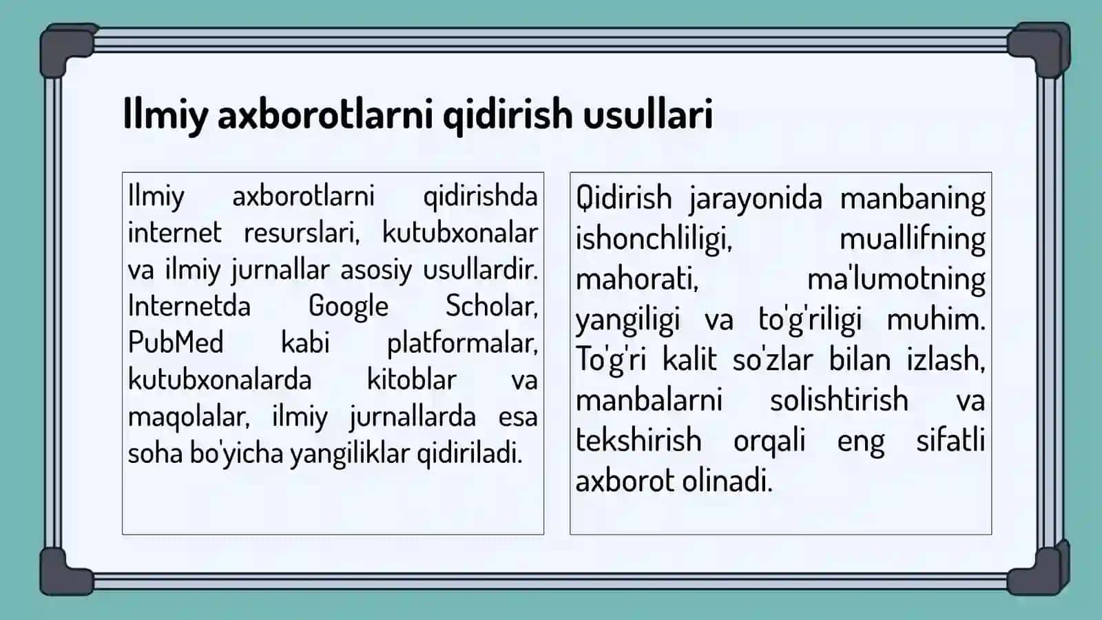 Mavzu: Ilmiy axborotlarni qidirish usullari va manbalari 2