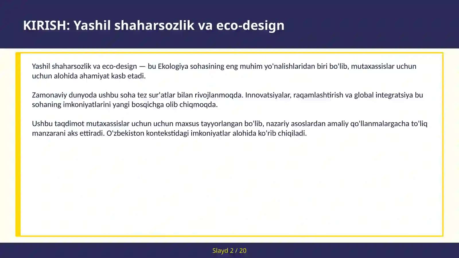 Yashil shaharsozlik va eco-design 2