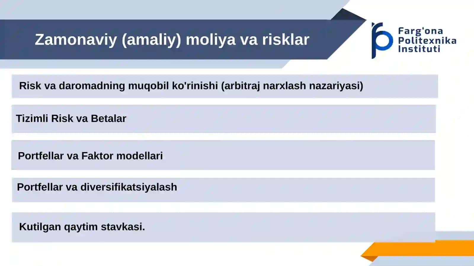 Zamonaviy (amaliy) moliya va risklar 2