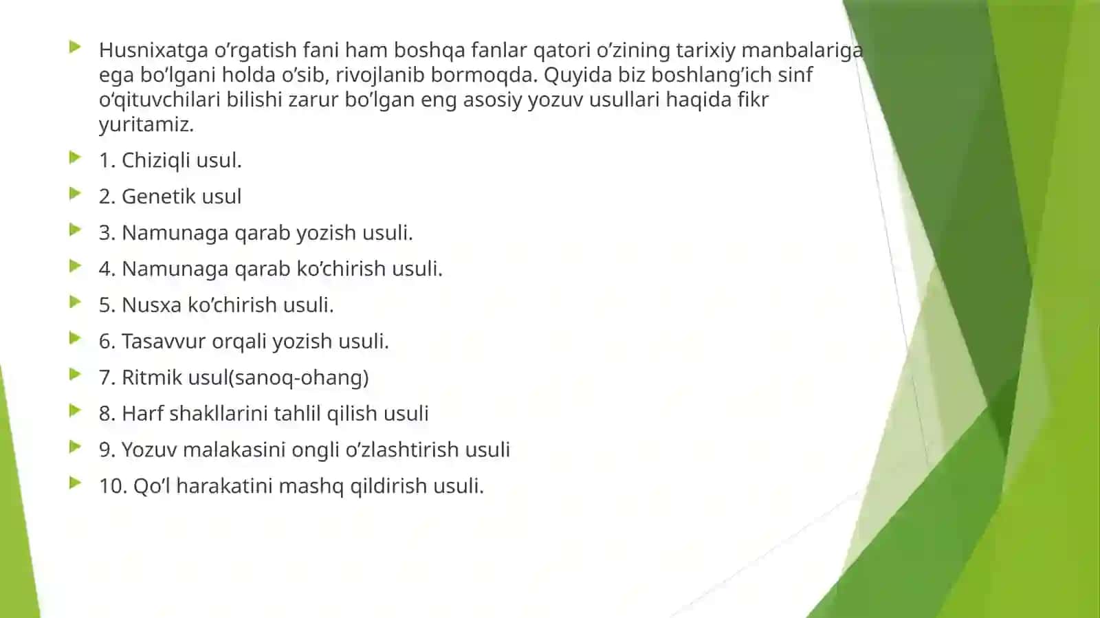 Husnixatga o‘rgatish usullari 2