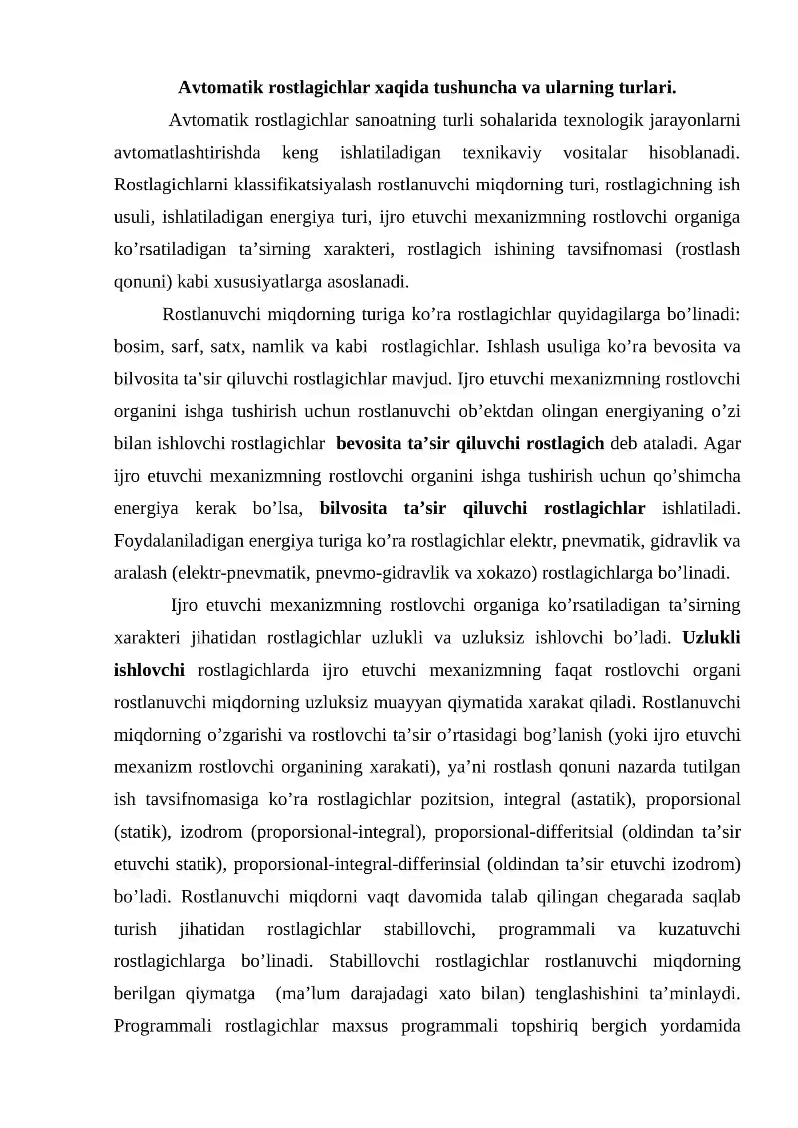 Avtomatik rostlagichlar va ularning turlari 2
