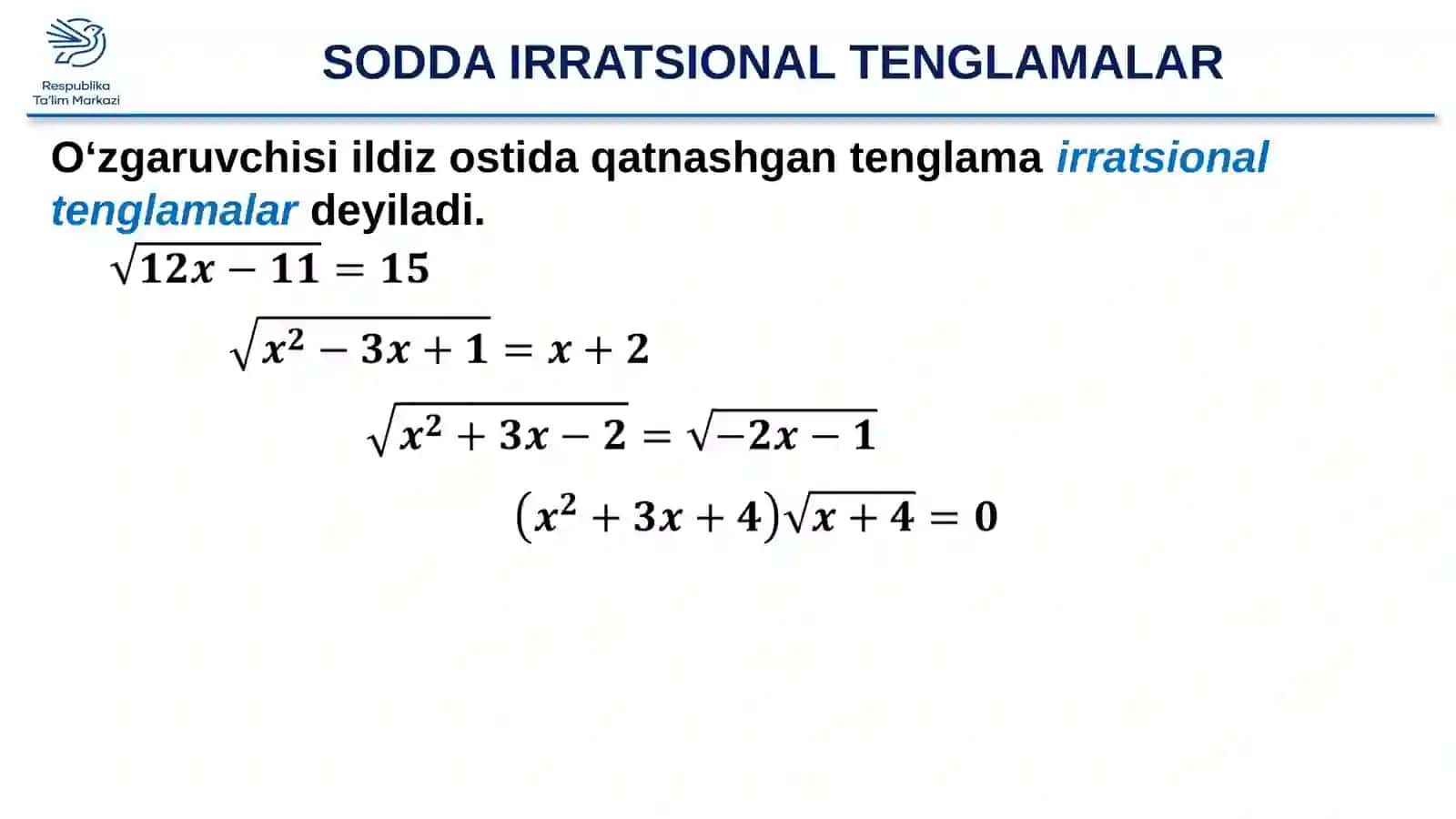 SODDA IRRATSIONAL TENGLAMALAR 2