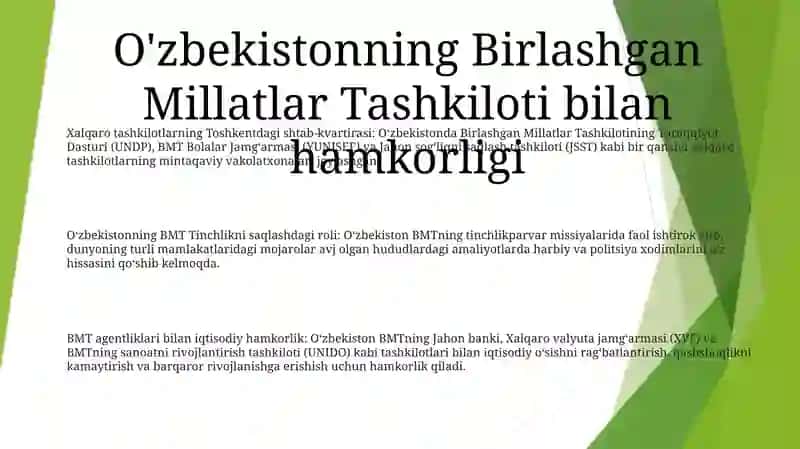 O'Zbekistonning Xalqaro Tashkilotlar Bilan Hamkorlik Aloqalari 2