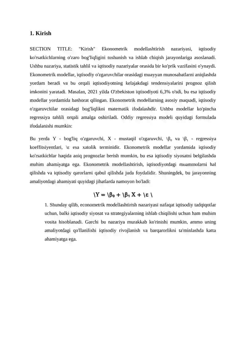Ekonometrik Modellashtirish Nazariyasi 2