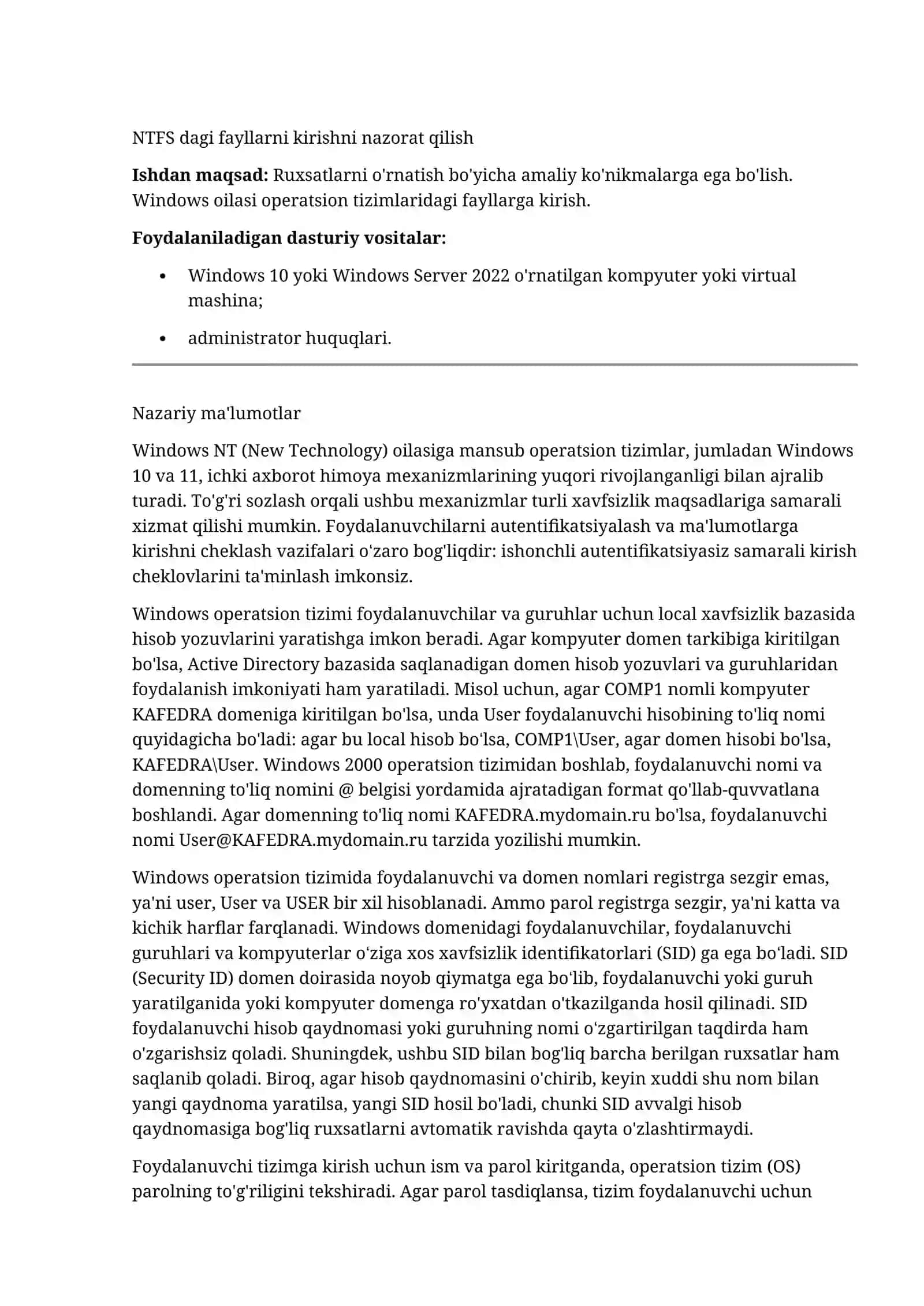NTFS dagi fayllarni kirishni nazorat qilish 2