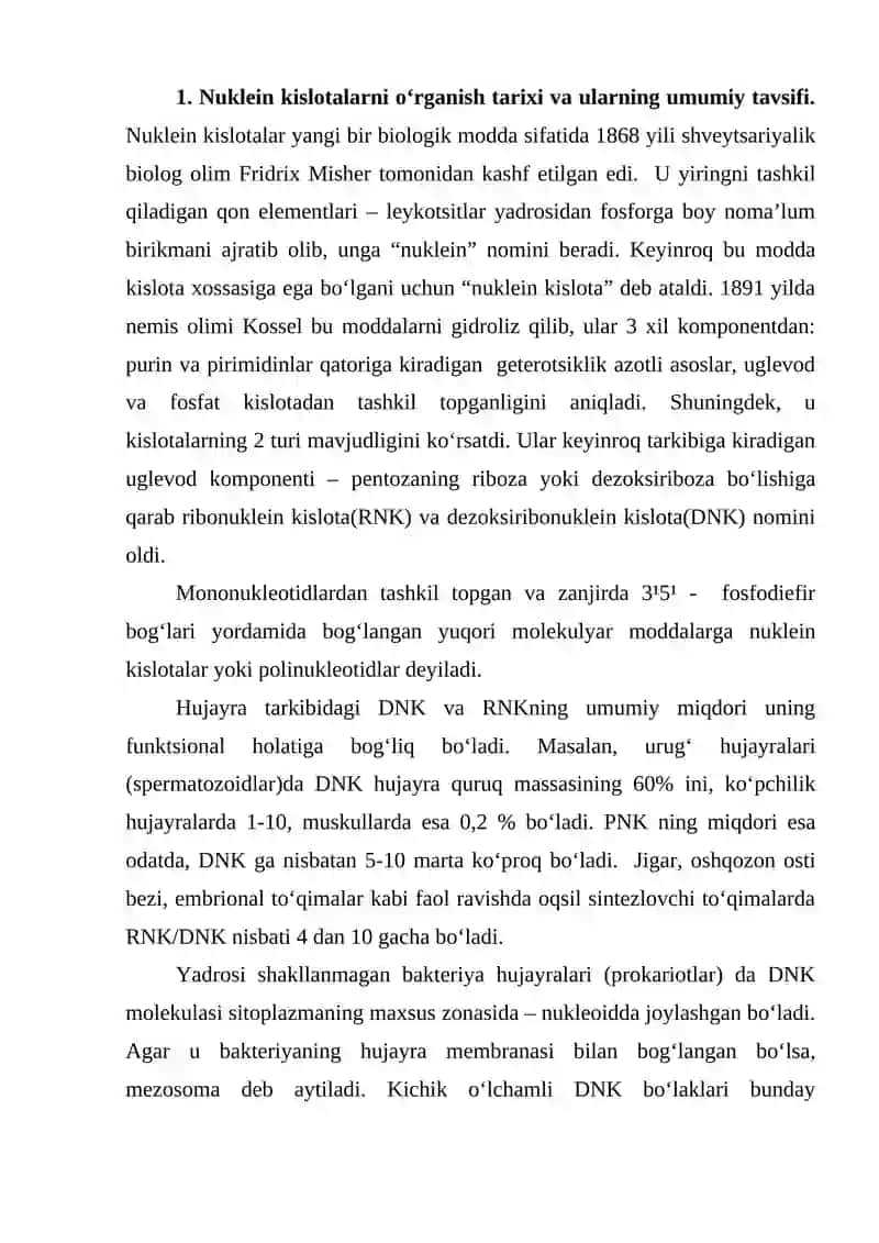 Nuklein kislotalar tuzilishi va ahamiyati 2