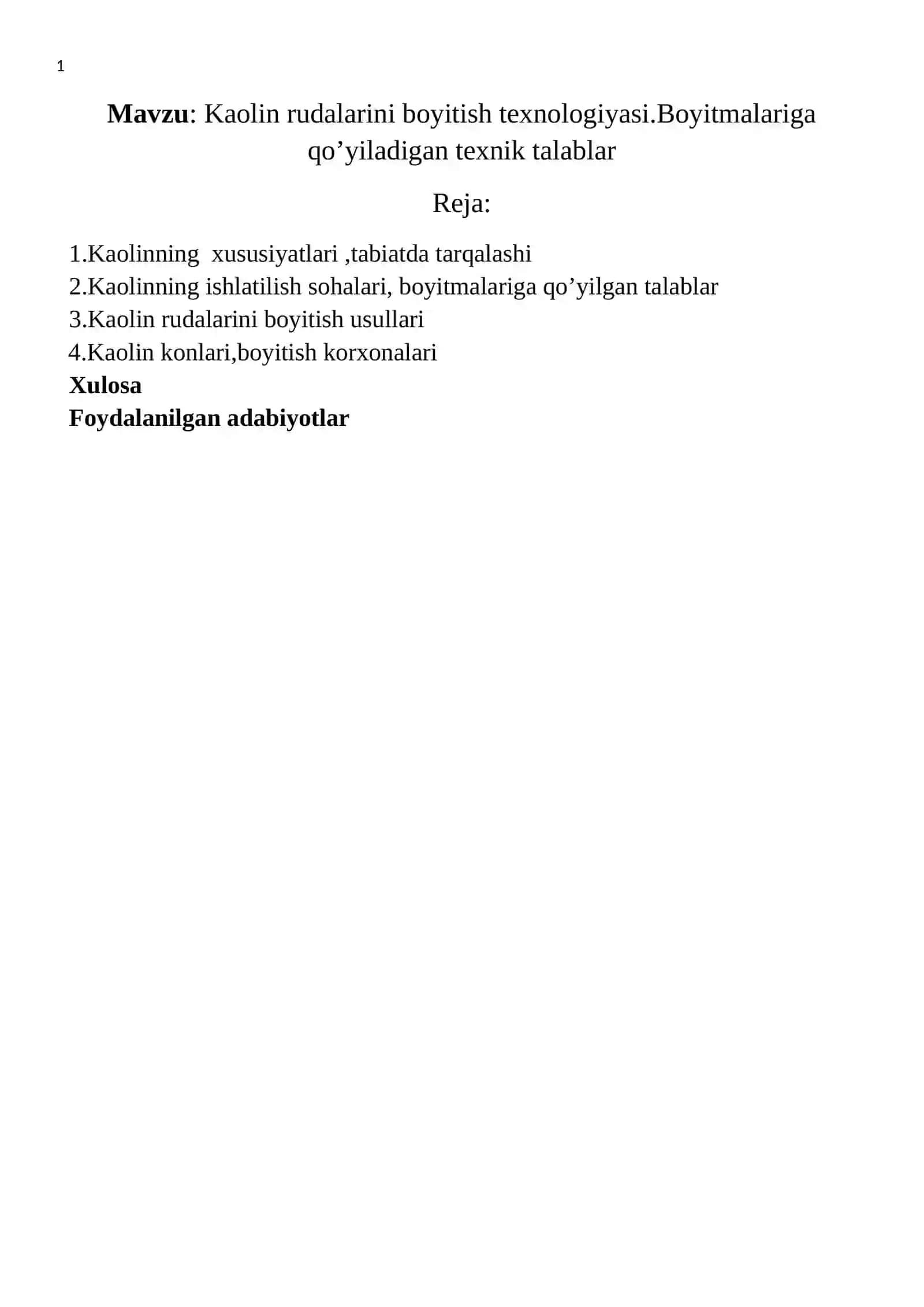Kaolin rudalarini boyitish texnologiyasi 2