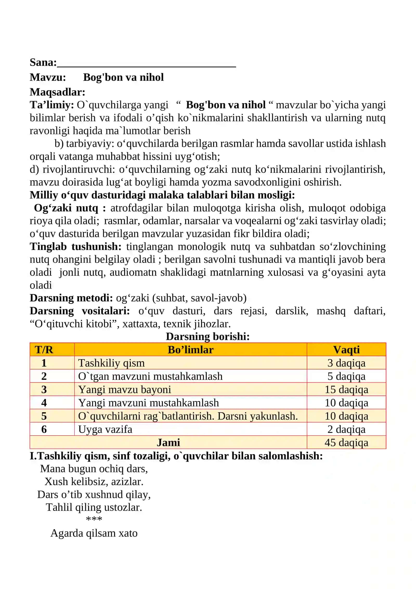 Bog'bon va nihol mavzusida 3-sinf O'qish fanidan dars ishlanmasi 2