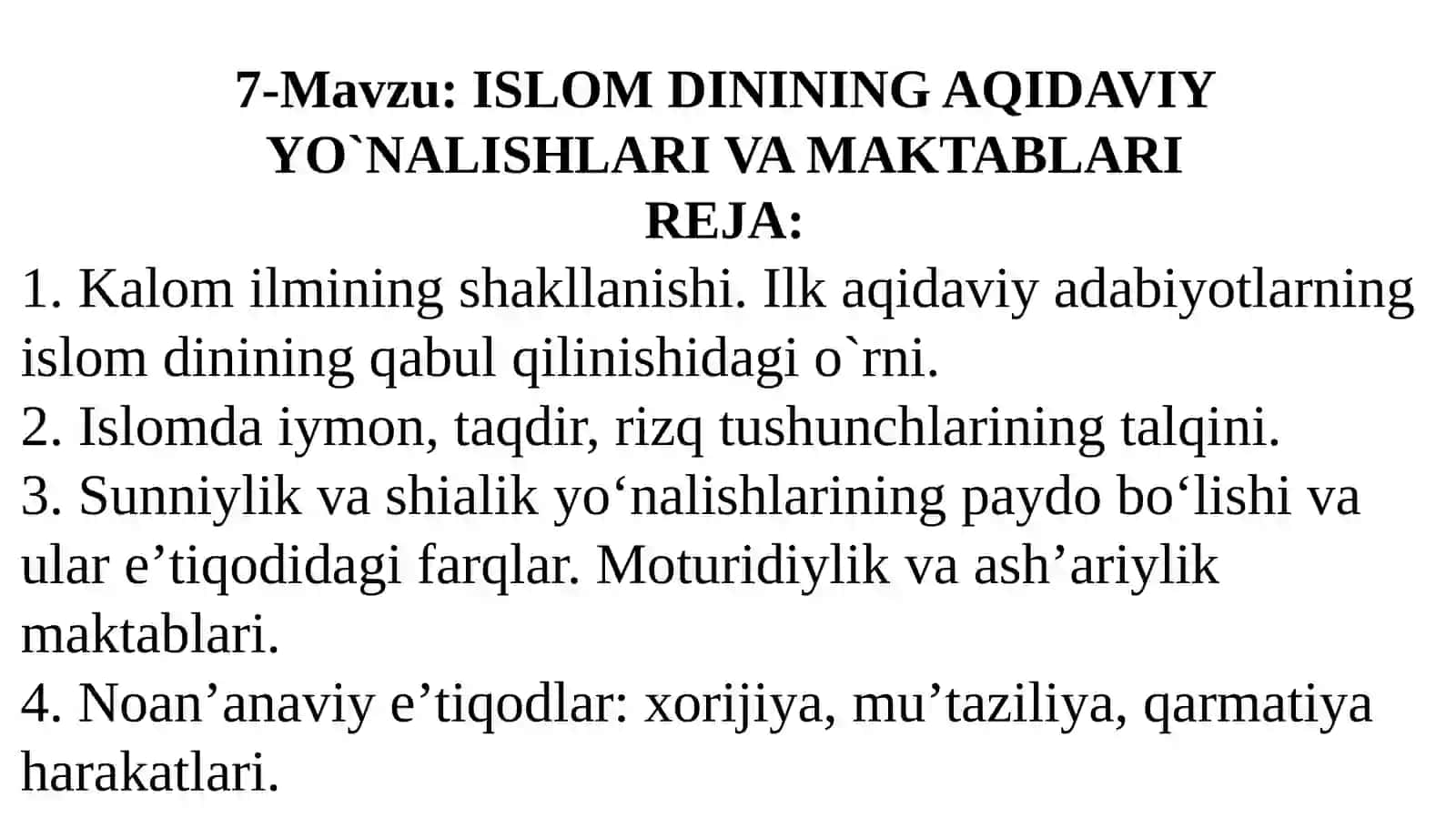 ISLOM DININING AQIDAVIY YO`NALISHLARI VA MAKTABLARI 2