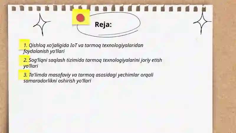 Xalq xoʻjaligining turli sohalari va tarmoqlarida tarmoq texnologiyalarida foydalanish yòllari 2