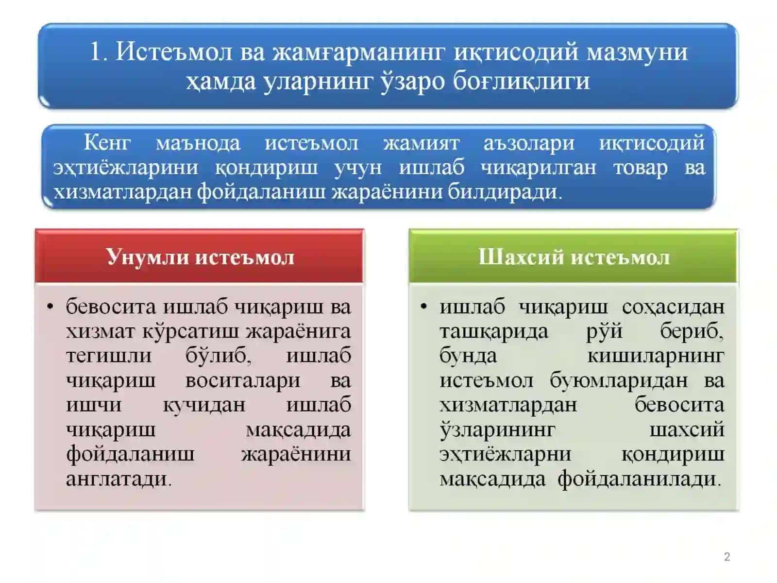 ИСТЕЪМОЛ, ЖАМҒАРМА ВА ИНВЕСТИЦИЯЛАР 2