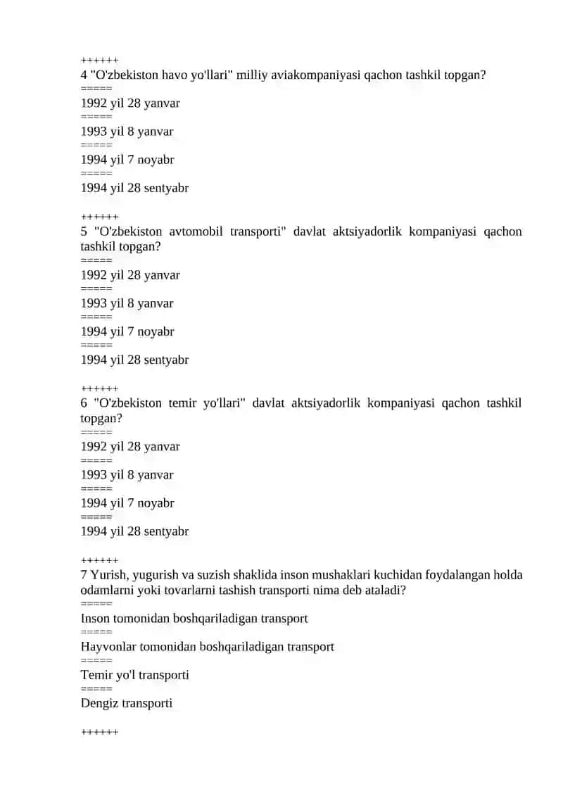 TURIZM TRANSPORTI VA DISTRIBUTSIYASI FANIDAN TEST SAVOLLARI 2