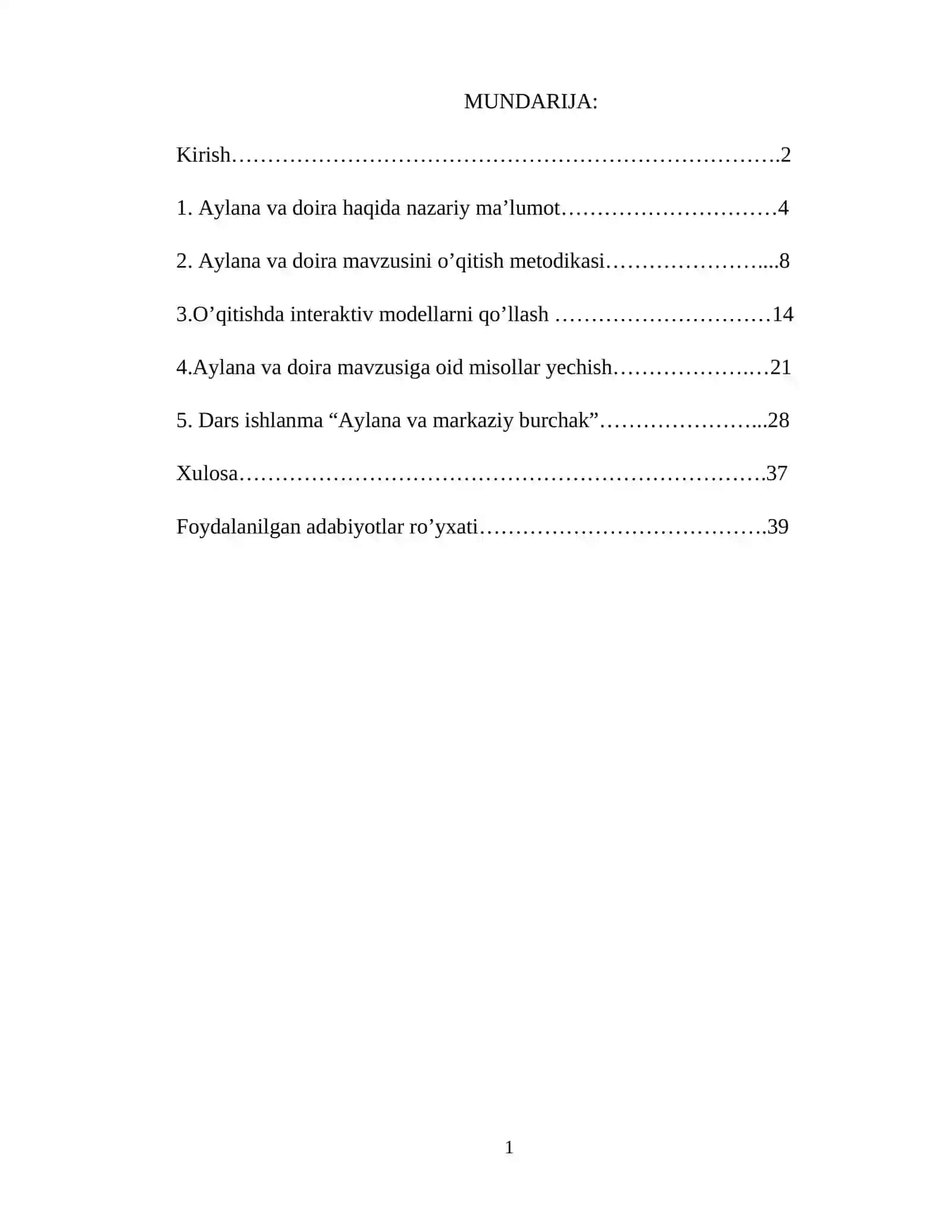 Aylana, doira mavzusini o’qitish metodikasi 2