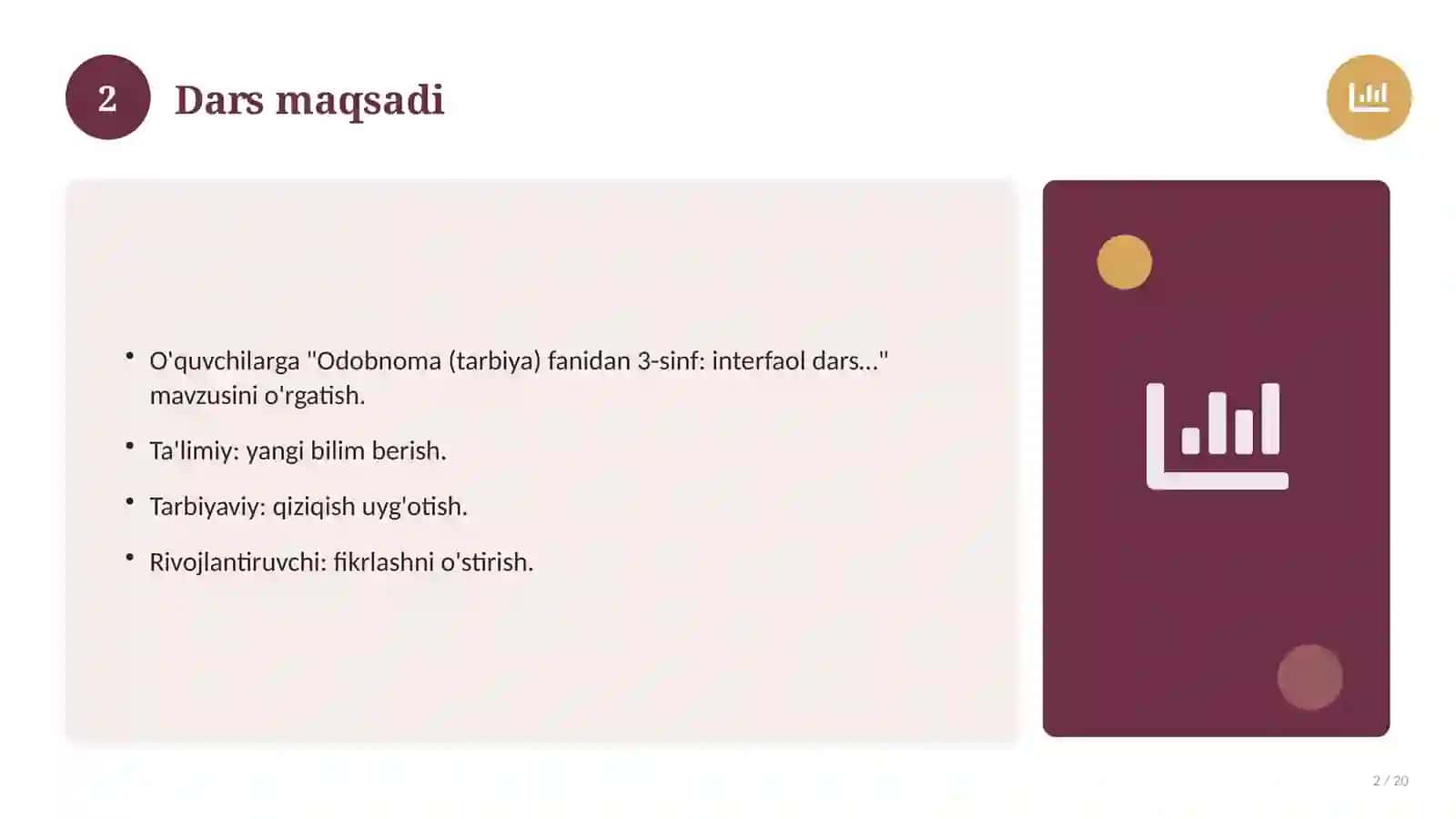 Odobnoma (tarbiya) fanidan 3-sinf: interfaol dars ishlanmasi 2