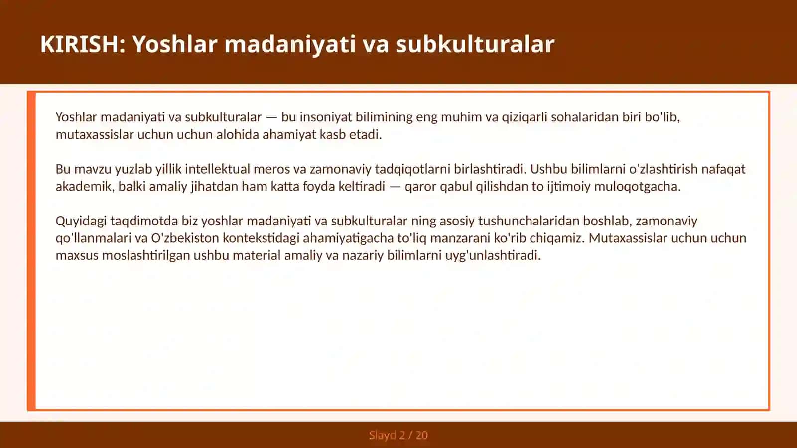 Yoshlar madaniyati va subkulturalar 2