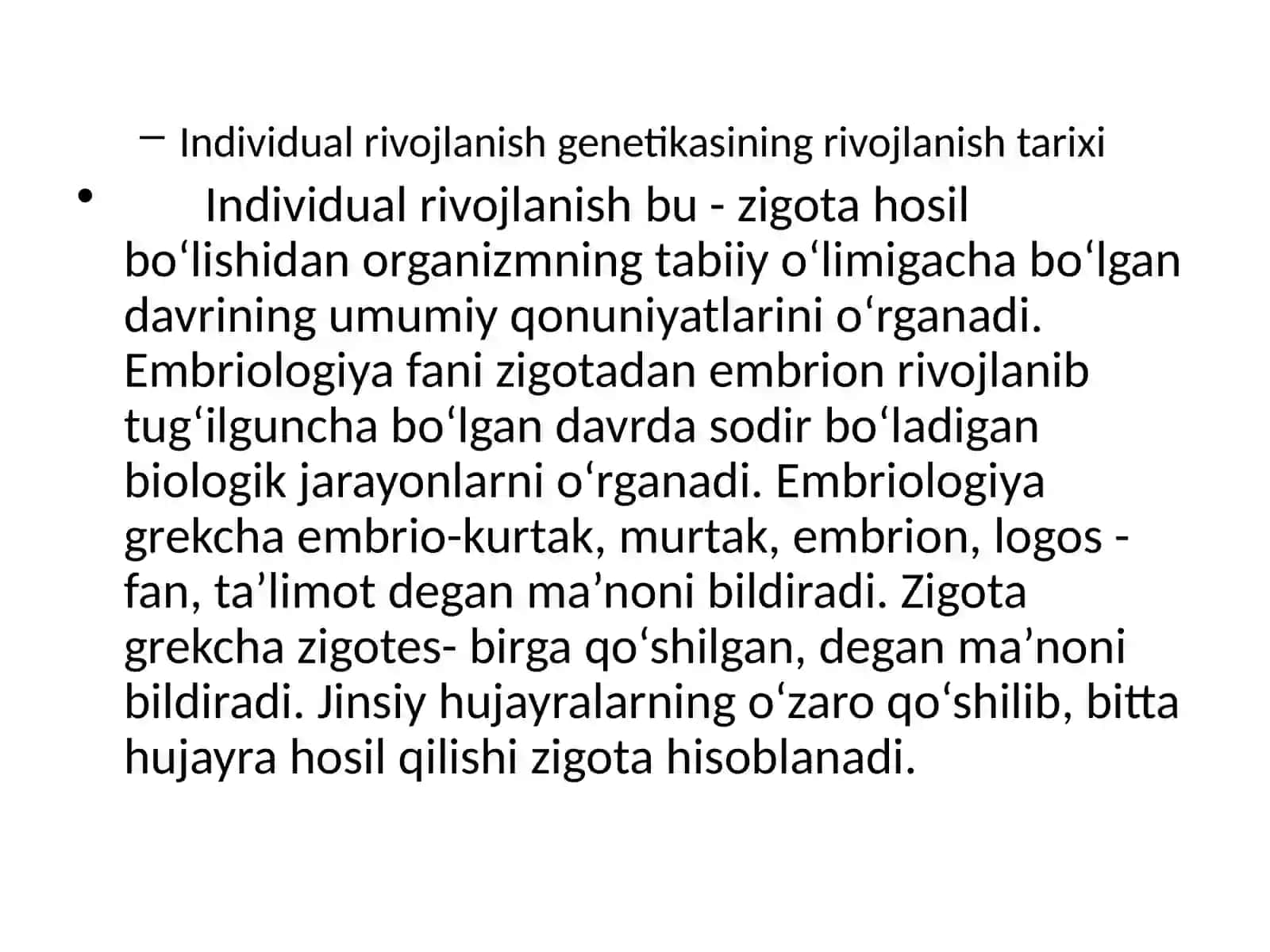 Individual rivojlanish va populyasiya genetikasi 2