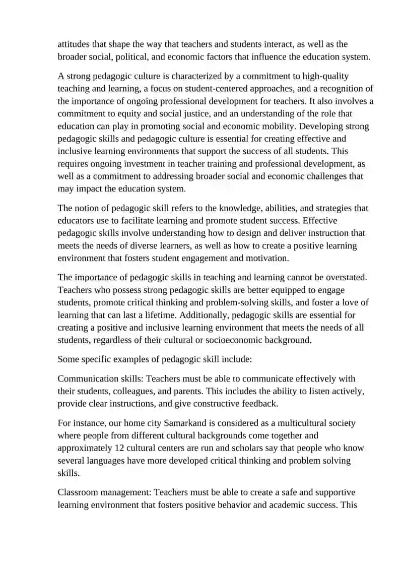 Introduction to Pedagogic Skill and Pedagogic Culture 2