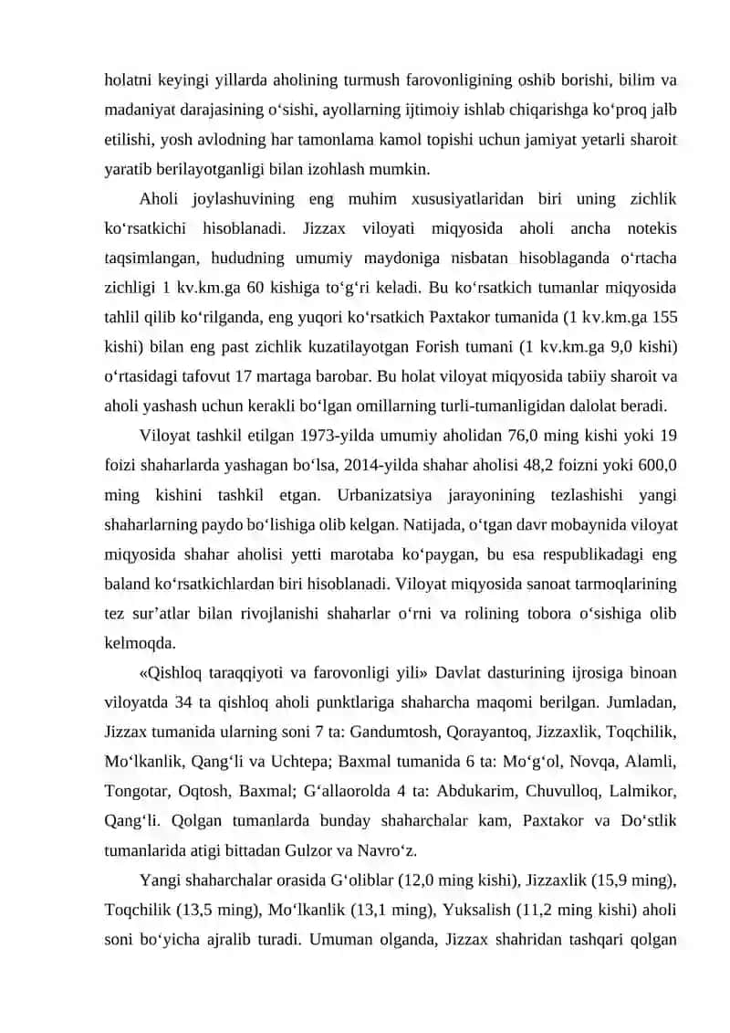 Jizzax viloyati aholisi va mehnat resurslari 2