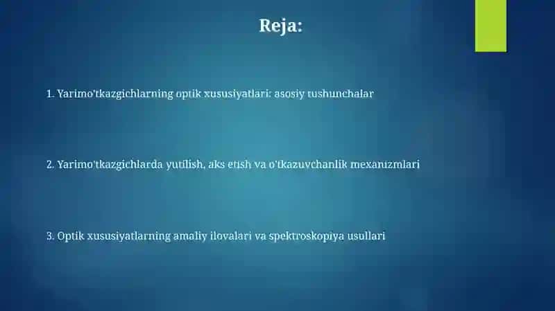 Yarimo'tkazgichlarning optik xossalari 2