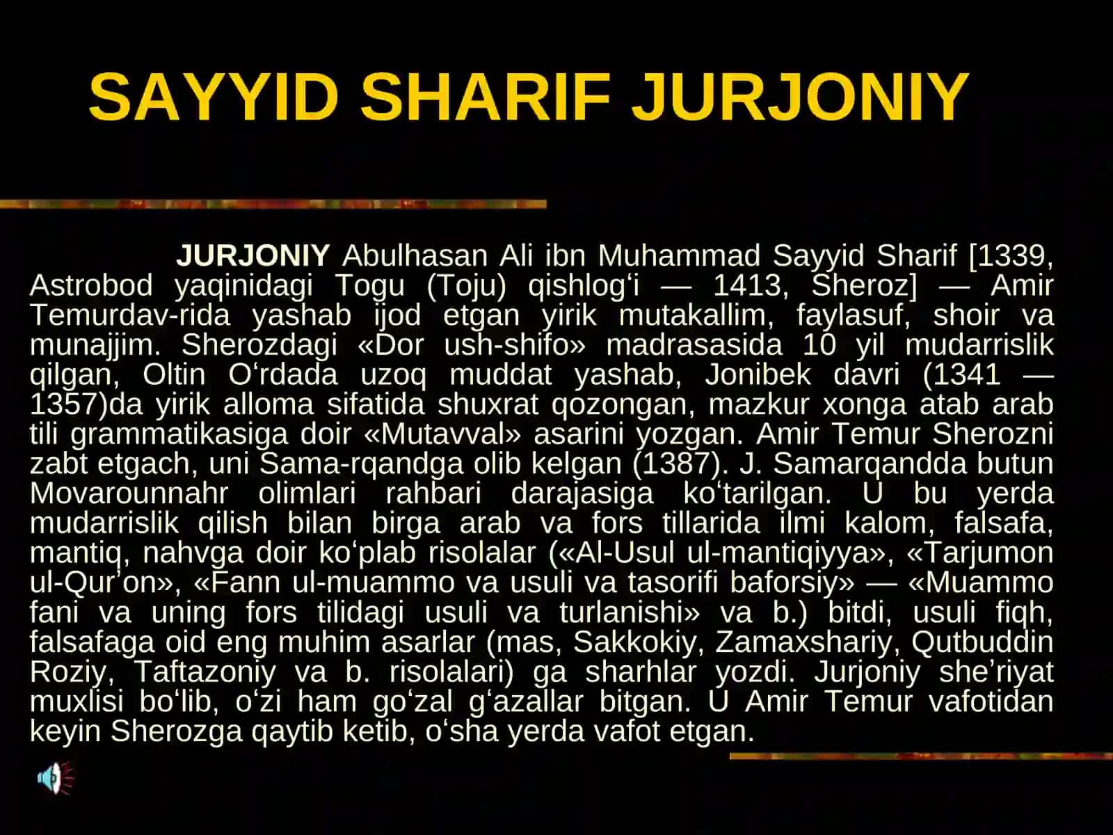 SAYYID HARIF JURJONIYVA UNING MA’DANIY MEROSI 2