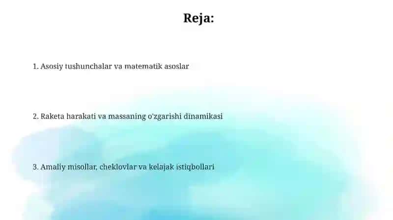 Ozgaruvcha massa reaktiv harakat 2