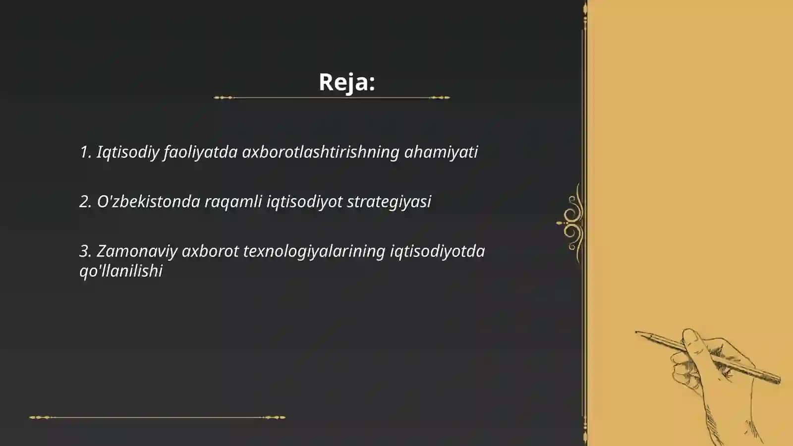Iqtisodiy faoliyatni axborotlashtirish O'zbekiston Respublikasida zamonaviy axborot texnalogiyalrining holati va rivojlanish tendensiyalari 2