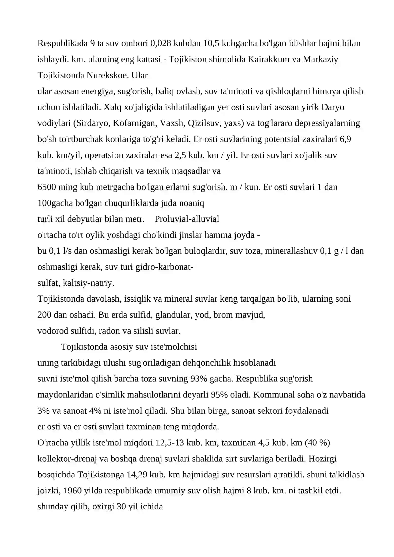 Tojikiston Respublikasi suv resurslari 2
