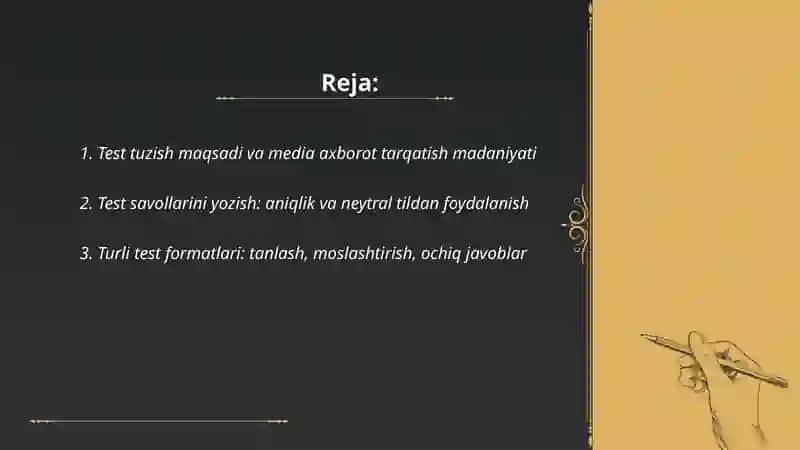 Media maydonda axborot tarqatish madaniyat test tuzish 2