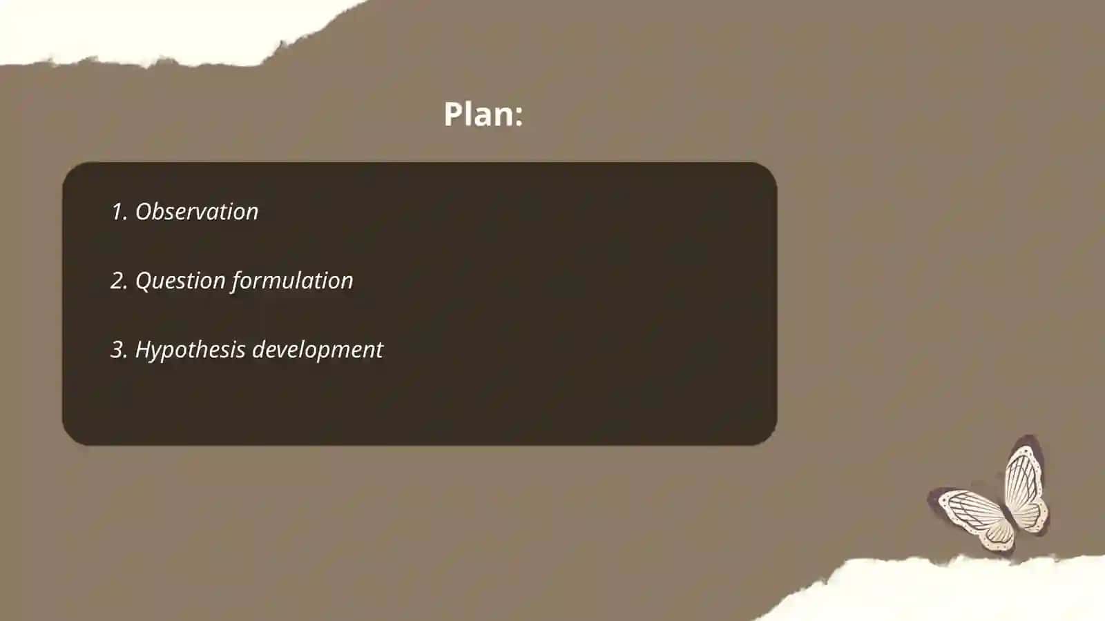 Plan: Observation, Question Formulation, Hypothesis Development 2