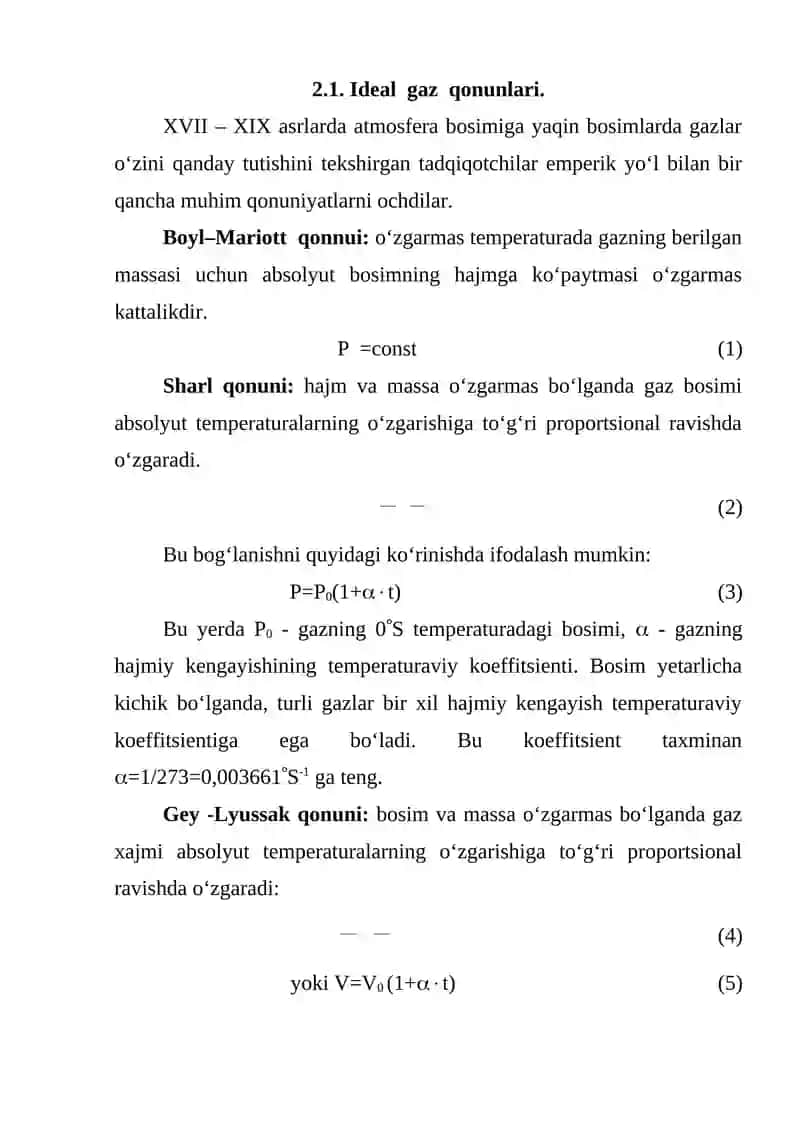 Ideal gaz qonunlari 2