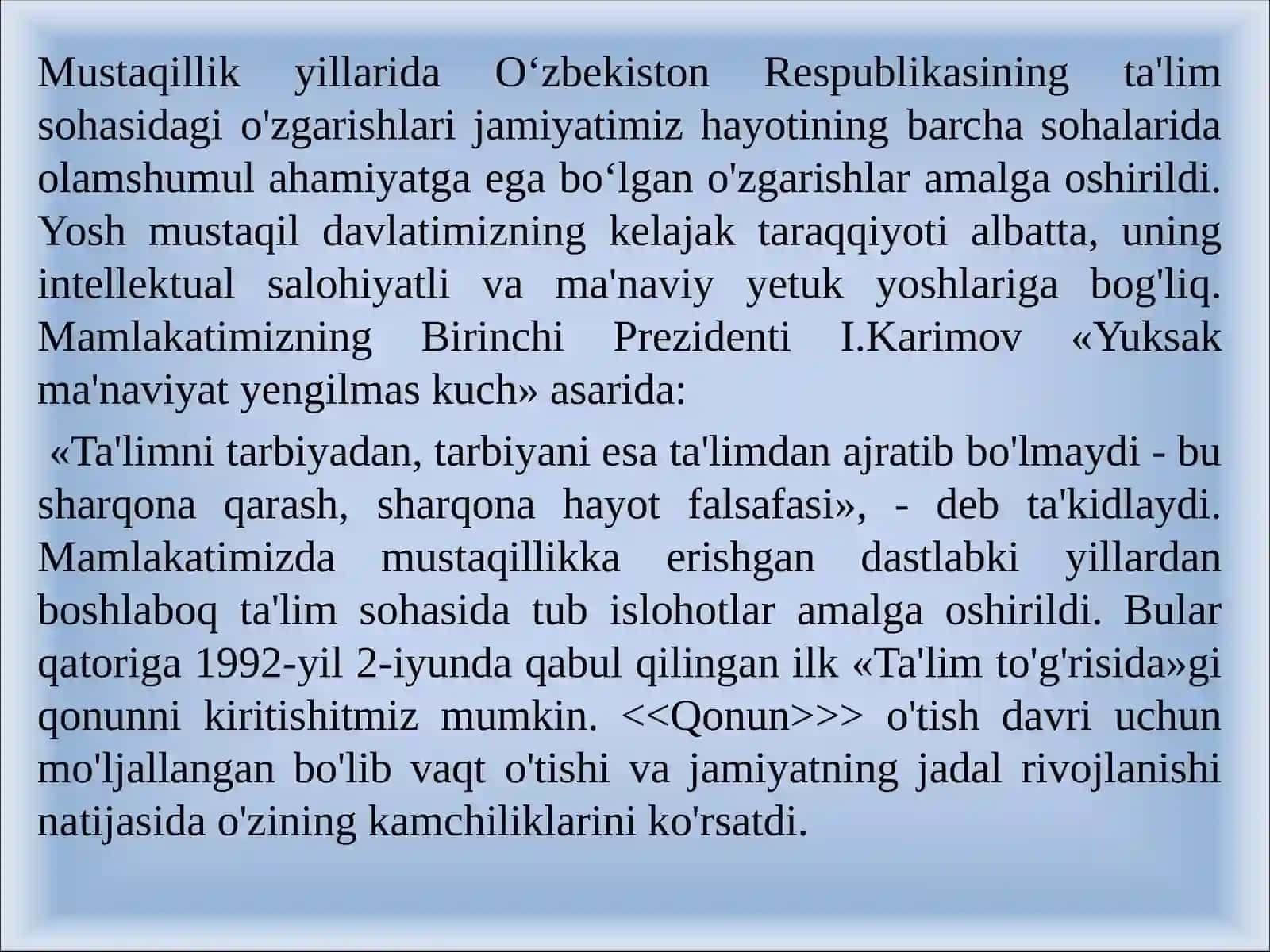 mustaqil Oʻzbekiaton talim tizimi 2