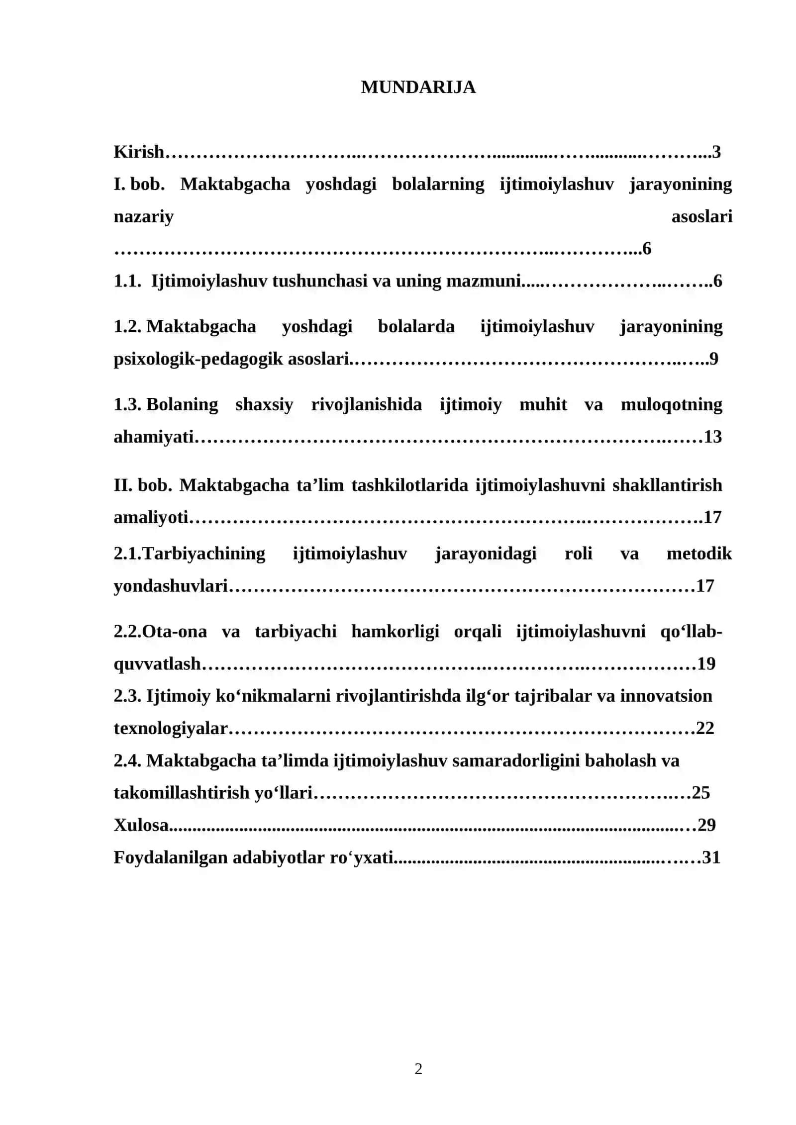 KURS ISHI "Maktabgacha yoshdagi bolalar ijtimoyilashuvi" 2