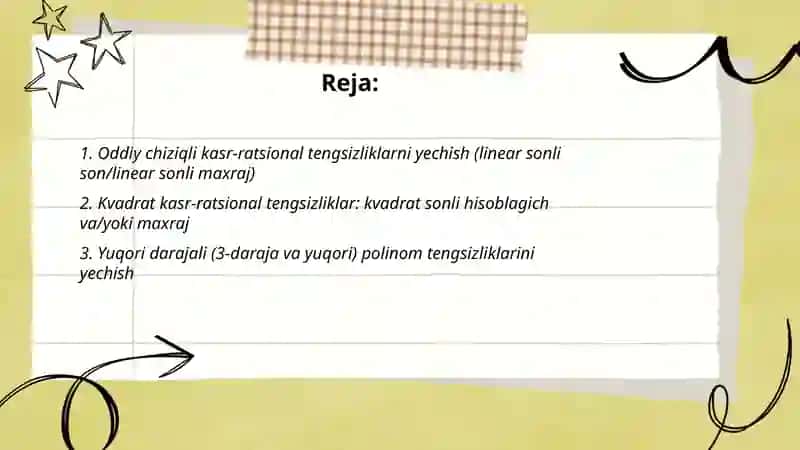 Oddiy chiziqli kasr-ratsional tengsizliklarni yechish 2