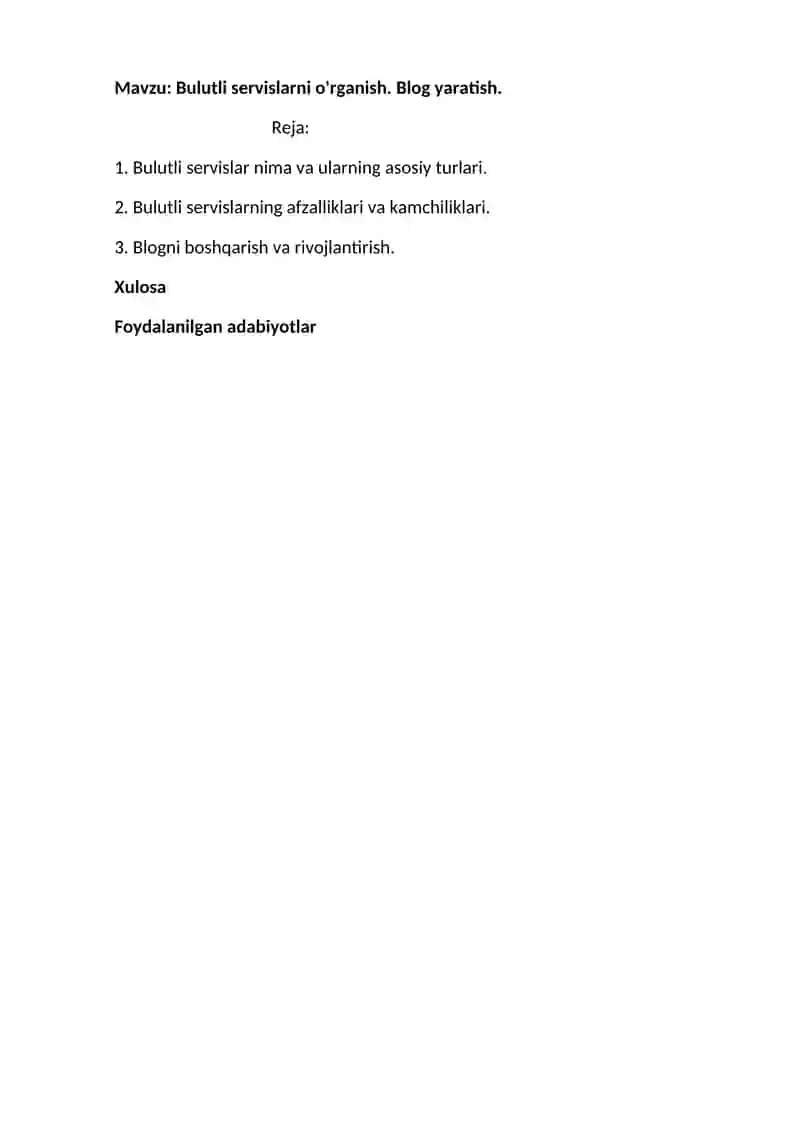 Bulutli servislarni o'rganish. Blog yaratish 2
