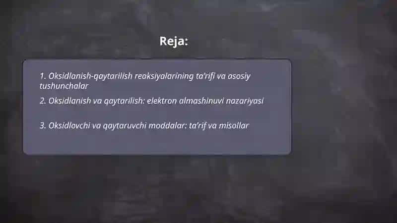 Oksidlanish-qaytarilish reaksiyalarining turlari va ahamiyati 2