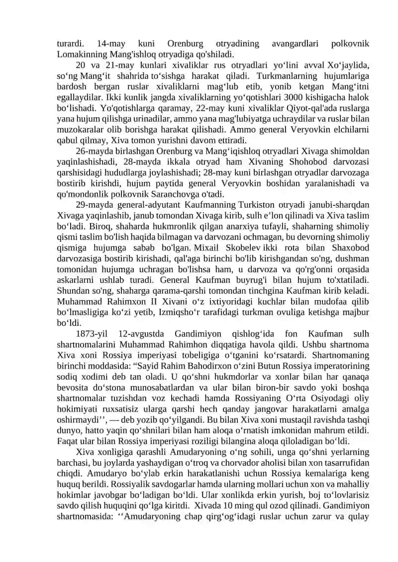 Xiva xonligi ustidan Rossiya imperiyasi protektoratining o‘rnatilishi 2