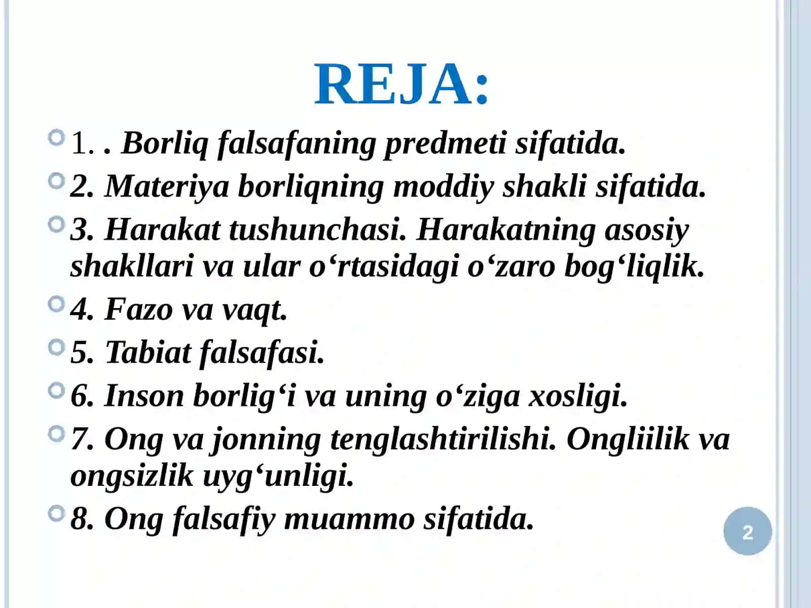ONTOLOGIYA (Borliq Falsafasi) 2