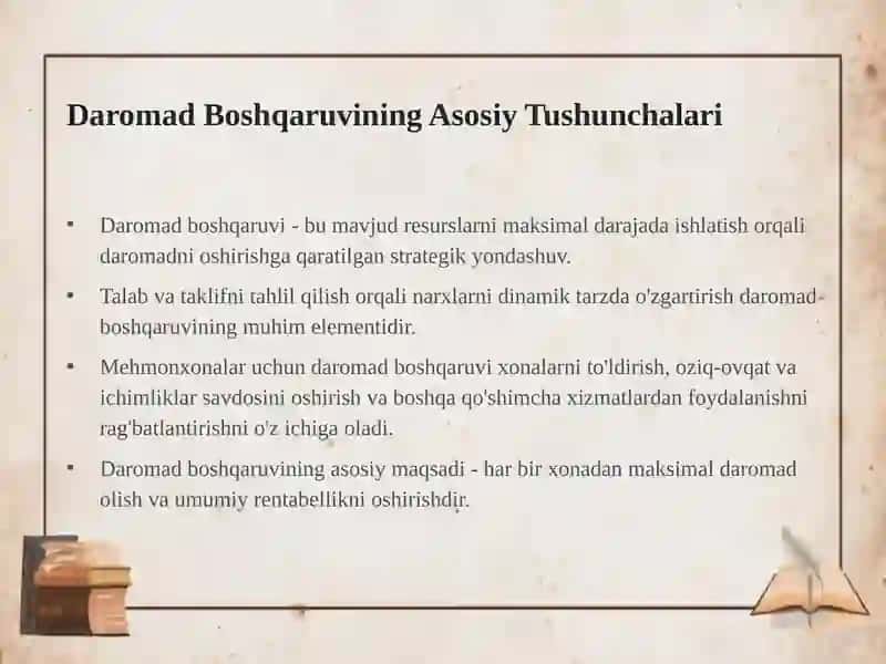 Mehmonxonalarda Daromad Boshqaruvi va Strategik Narxlash 2