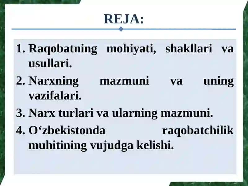 Raqobat va narxning shakllanishi 2