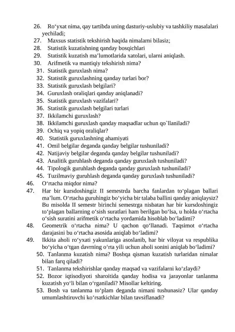 Statistika fanining vazifalari 2