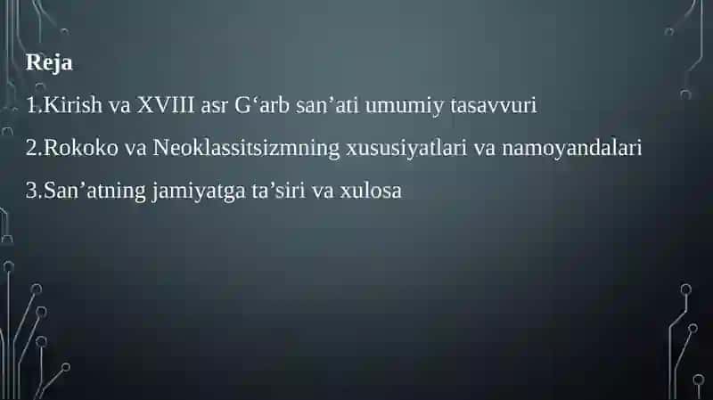 XVIII asr Xorijiy G'arb san'ati 2