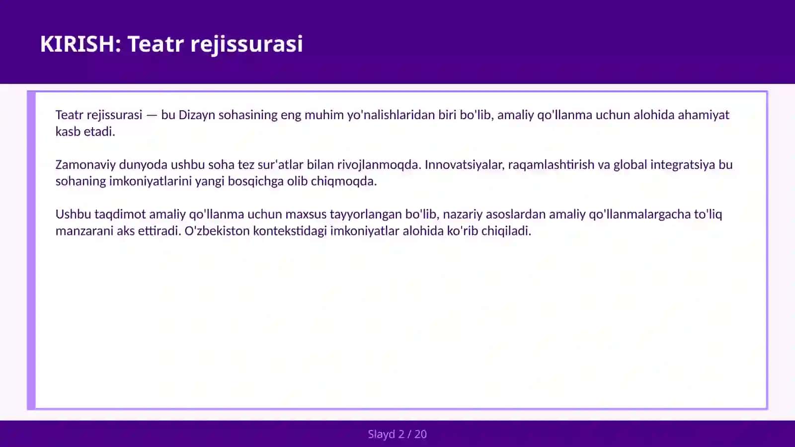 TEATR REJISSURASI Dramaturgiya — amaliy qo'llanma 2
