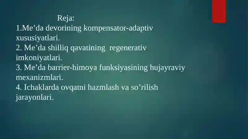 Me’daning kompensator-adaptiv varegenerativ xususiyatlari 2