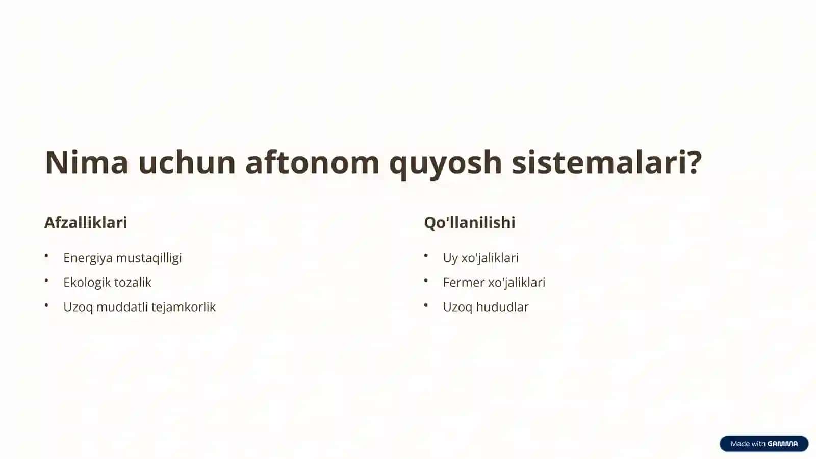 Aftonom quyosh fotoelektrik qurilmalari 2